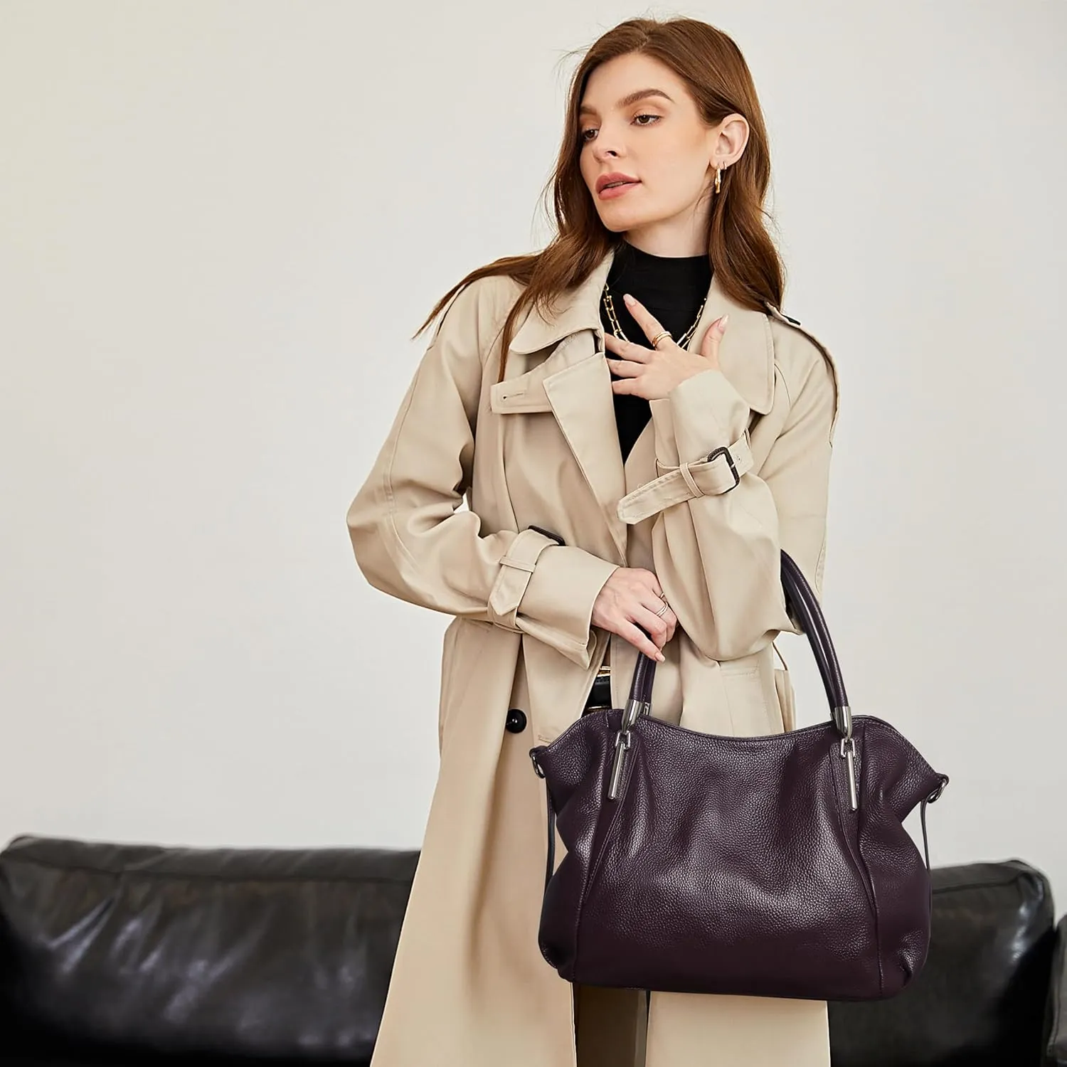 HESHE Genuine Leather Purses and Handbags for Women Shoulder Bags Tote Handbag Ladies Designer Hobo Satchel Crossbody Bag