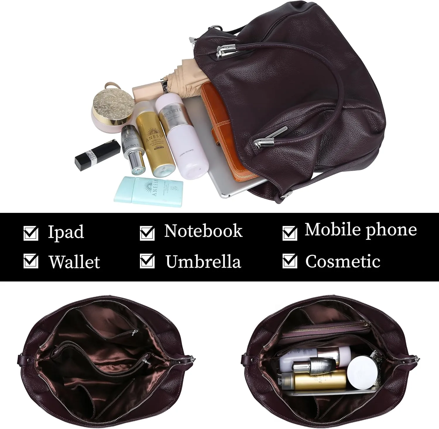 HESHE Genuine Leather Purses and Handbags for Women Shoulder Bags Tote Handbag Ladies Designer Hobo Satchel Crossbody Bag