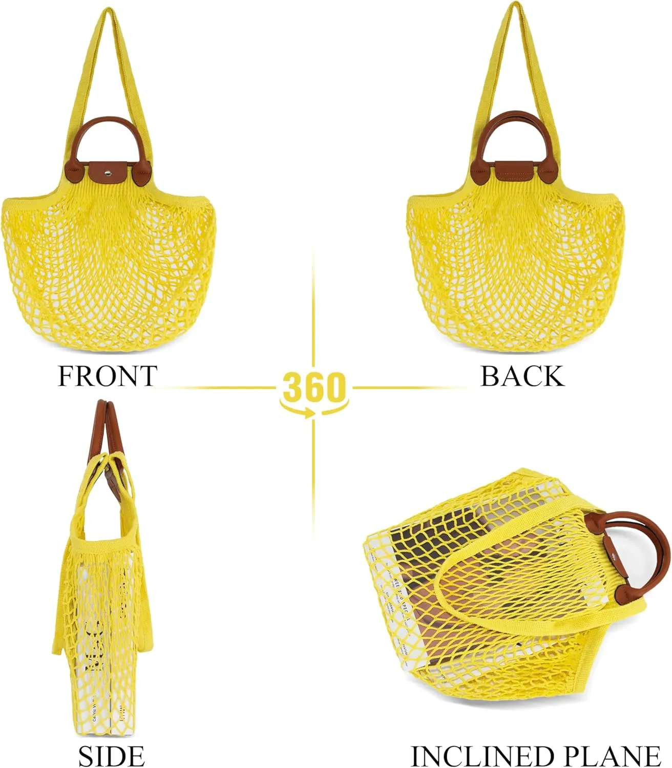 Hibala Woven Bag for Women, Fishing net bag,Straw Mesh Tote Bag, Beach,Hobo Bag, Foldable Large Capacity