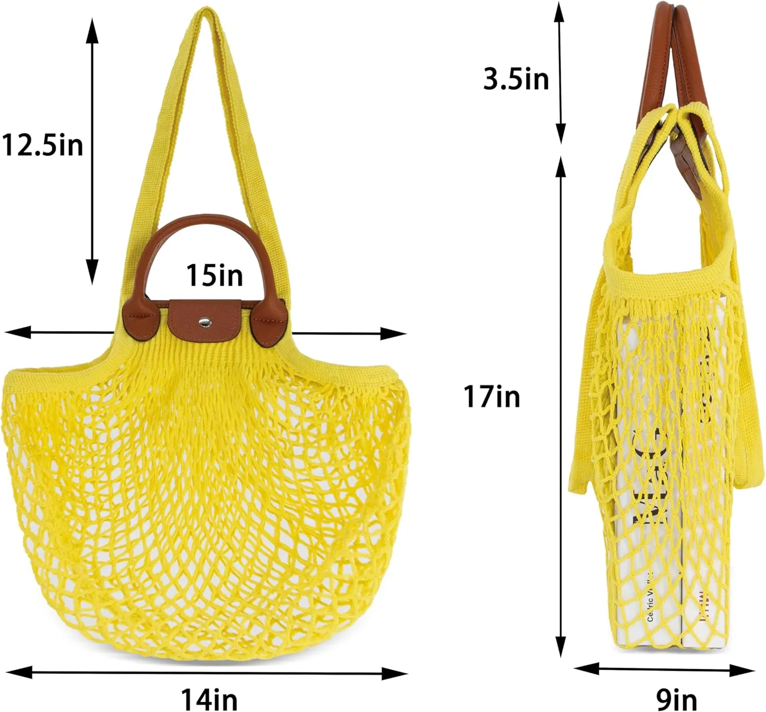 Hibala Woven Bag for Women, Fishing net bag,Straw Mesh Tote Bag, Beach,Hobo Bag, Foldable Large Capacity