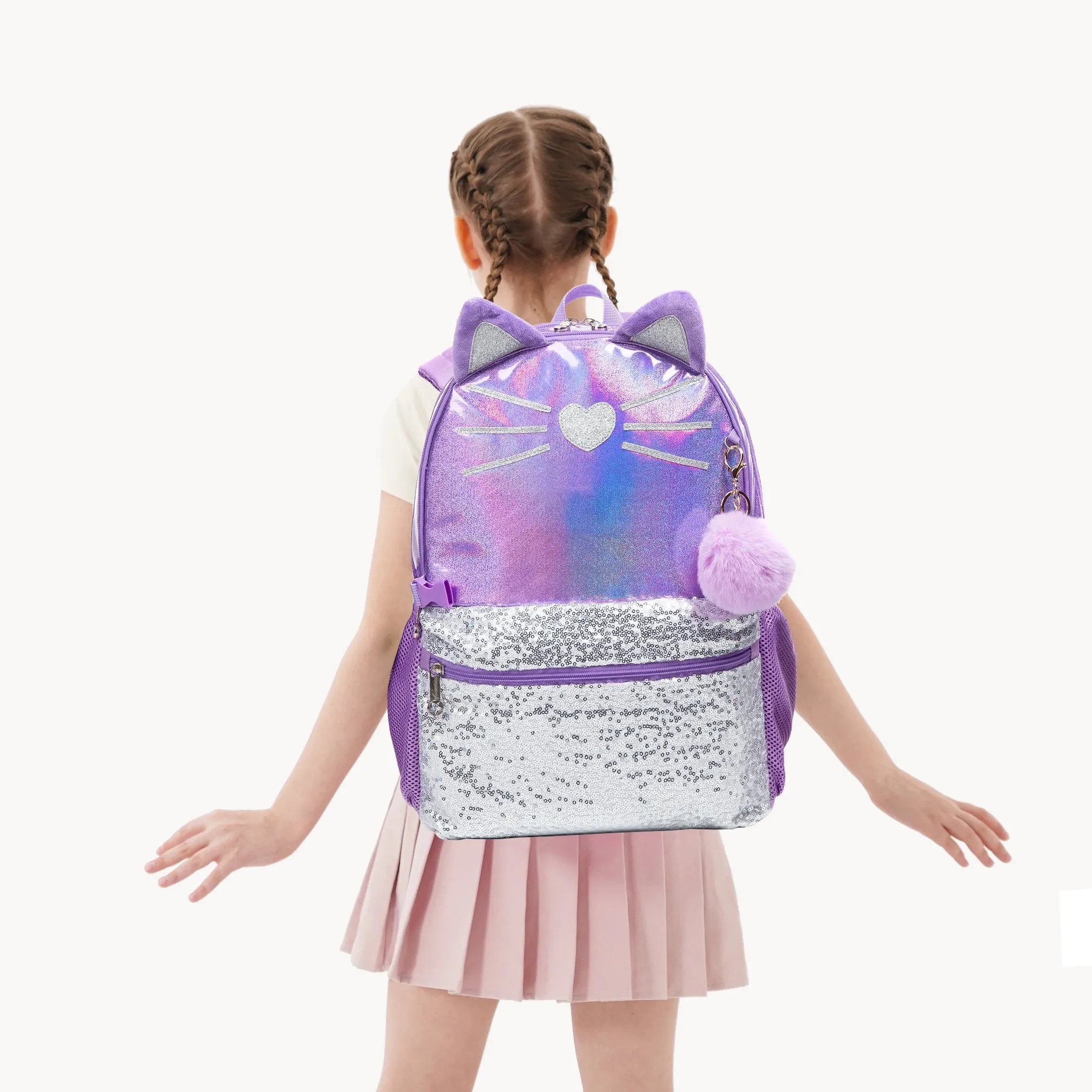 High Quality Purple Cat School Bag Set