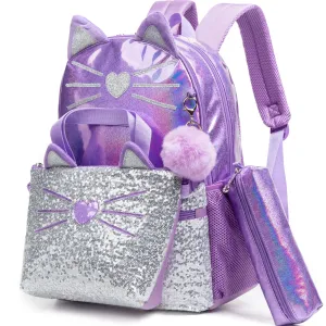 High Quality Purple Cat School Bag Set