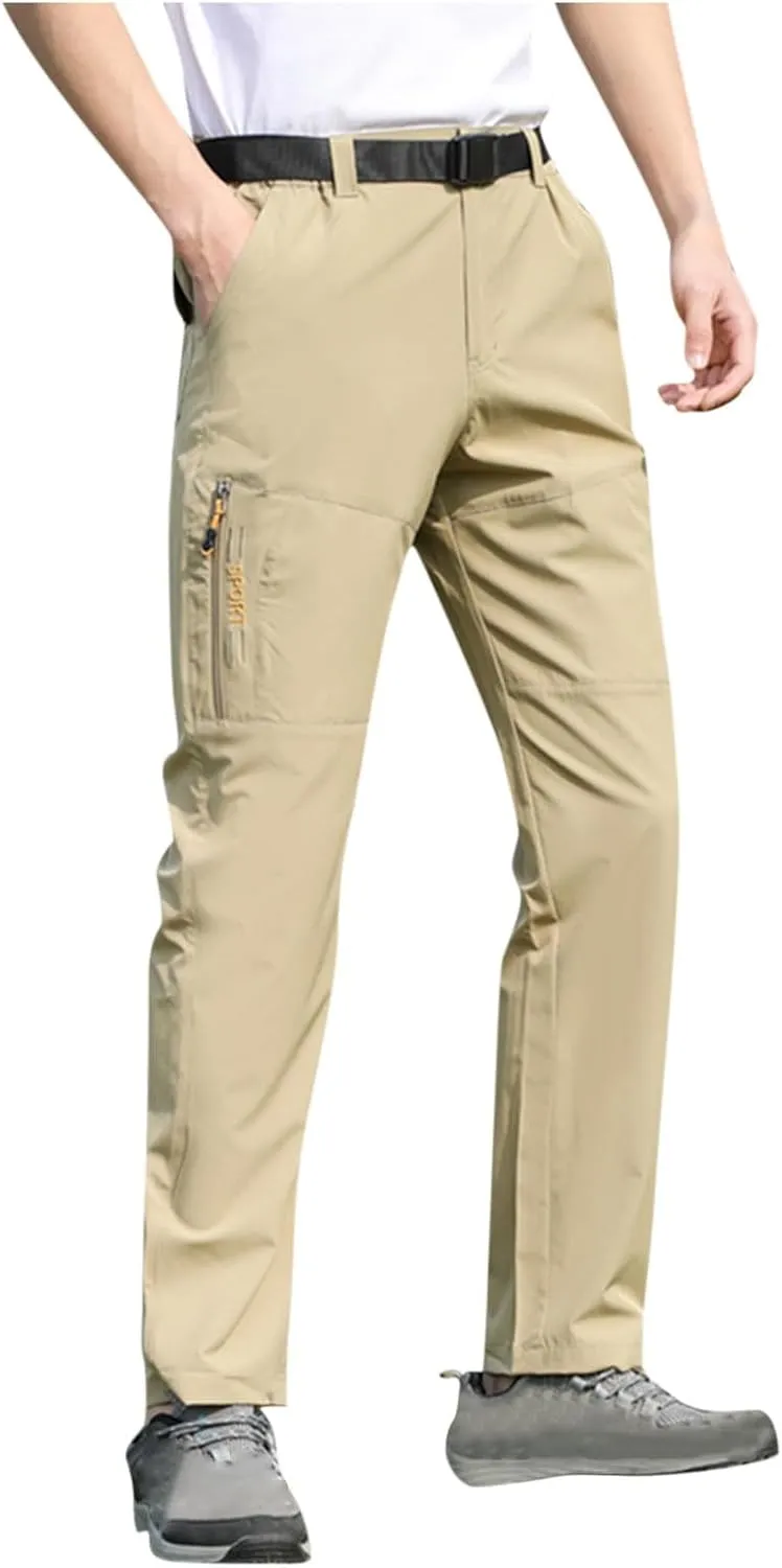 Hiking Pants Men with Belt 5 Pockets Waterproof Lightweight Quick Dry Travel Fishing Workout Outdoor Pant Active Wear