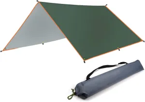 HIOD 3Mx3M Camping Tent Tarp with Tent Pole Waterproof Windproof Snowproof Outdoor Travel Tarpaulin, Green