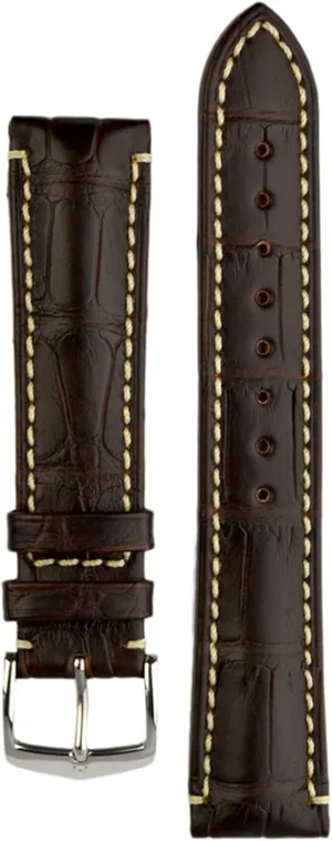 HIRSCH Viscount L, 100m-WR Alligator Skin Watch Strap in Brown, 20 mm, Steel Buckle