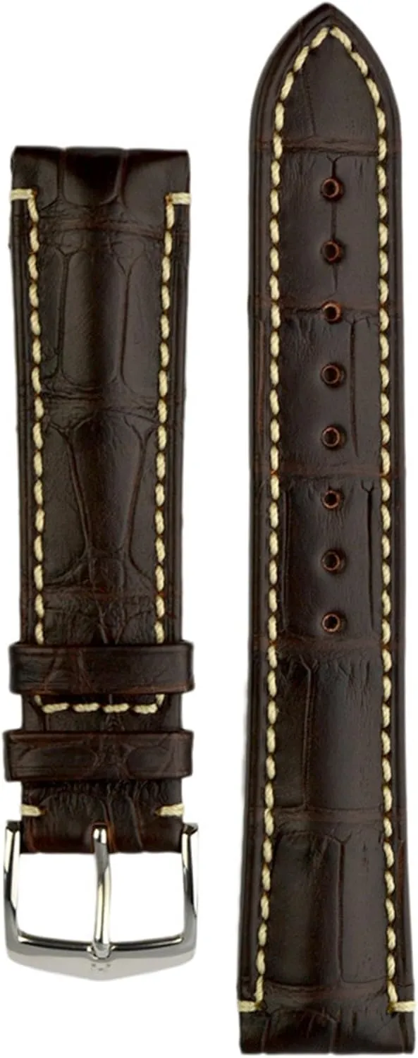 HIRSCH Viscount L, 100m-WR Alligator Skin Watch Strap in Brown, 20 mm, Steel Buckle