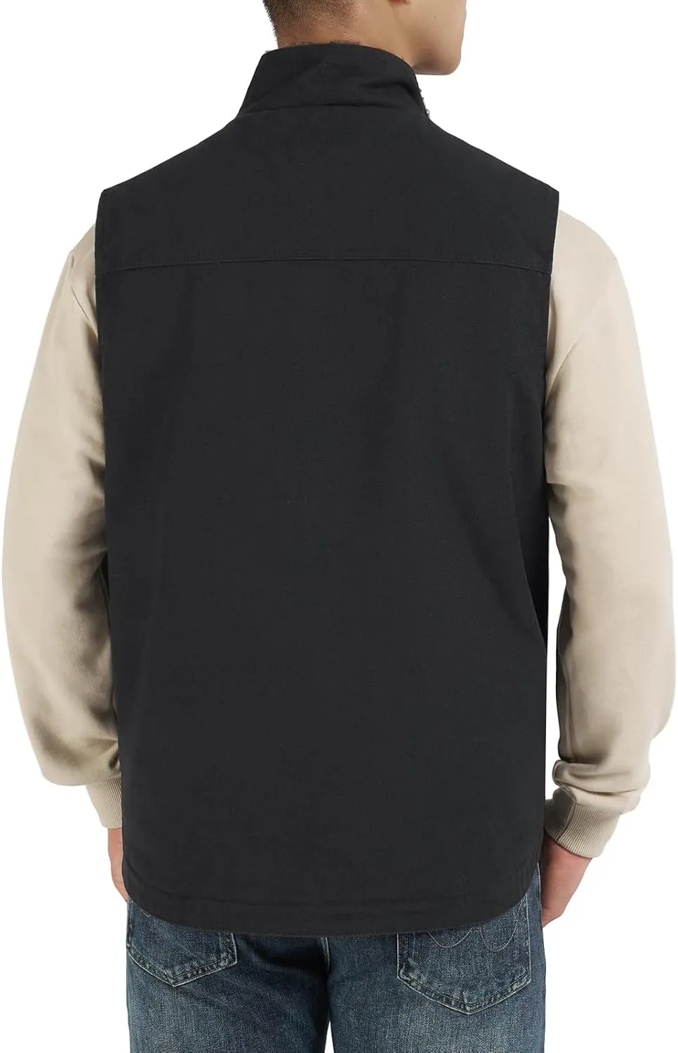 HISEA Men's Washed Duck Sherpa-Lined Vest, Mens Loose Fit Winter Insulated Canvas Workwear Mock-Neck Vest