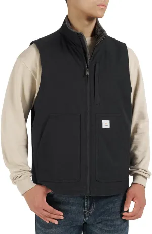 HISEA Men's Washed Duck Sherpa-Lined Vest, Mens Loose Fit Winter Insulated Canvas Workwear Mock-Neck Vest