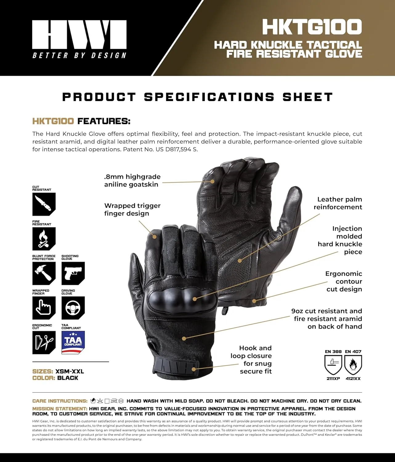 HKTG Glove, Cut-Resistant, Ergonomic Cut, Fire Resistant, Wrapped Finger
