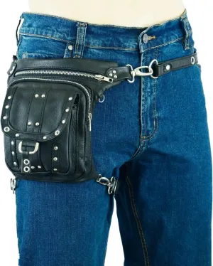 HL80197 BLACK LEATHER Thigh Drop Leg Bag Gun Holster Bag Waist Bag Fanny Pack Messenger Bag