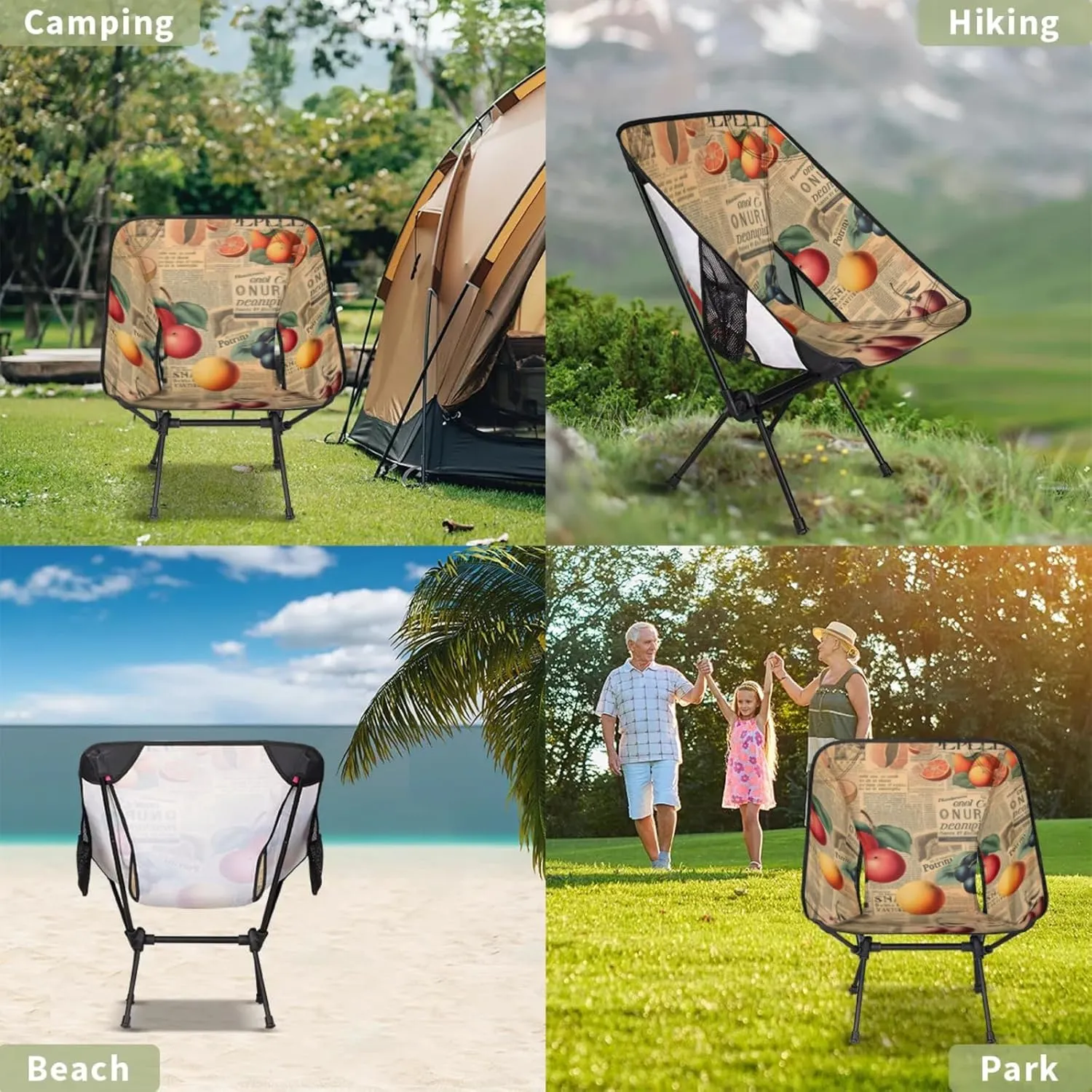 Honeybaby Folding Camping Chair Fruits Poster Camping Chairs Lightweight Portable Chair Outdoor Foldable Chairs for Camping Travel Picnic Beach Hiking