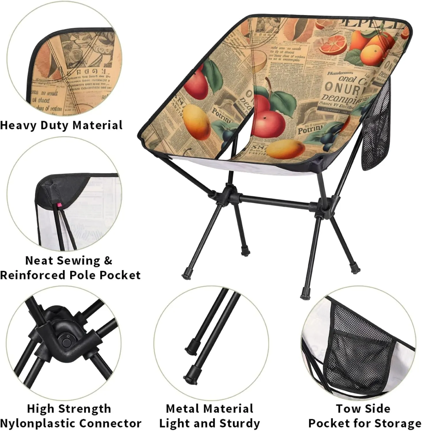 Honeybaby Folding Camping Chair Fruits Poster Camping Chairs Lightweight Portable Chair Outdoor Foldable Chairs for Camping Travel Picnic Beach Hiking