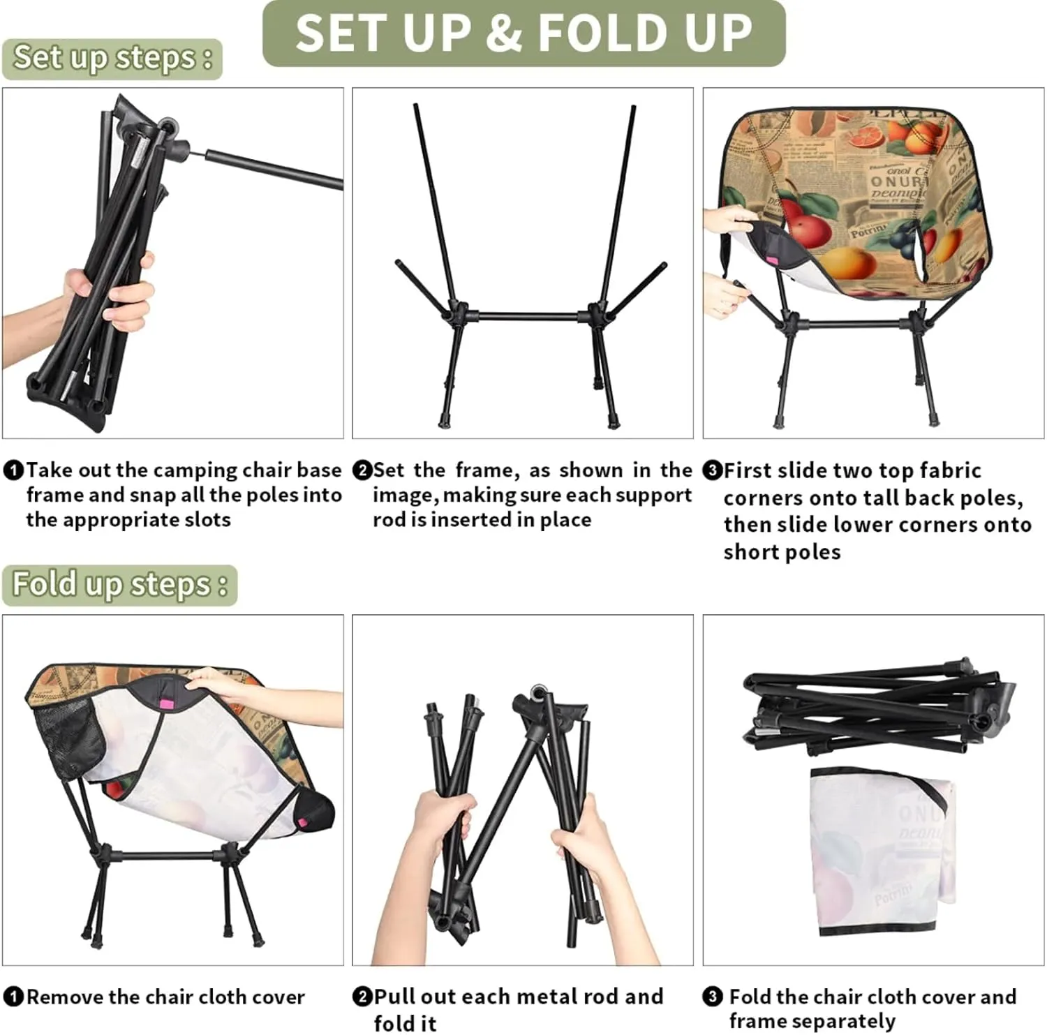 Honeybaby Folding Camping Chair Fruits Poster Camping Chairs Lightweight Portable Chair Outdoor Foldable Chairs for Camping Travel Picnic Beach Hiking