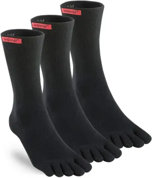 HoneyJar 3 Pack Injinji Sport Original Weight Crew Athletic Toe Socks (Black, Medium)
