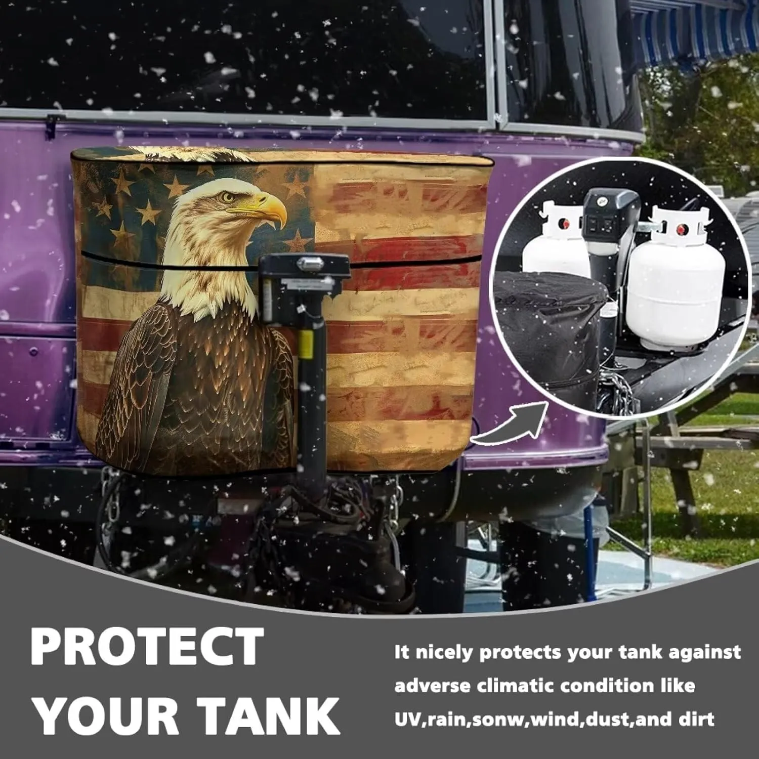 Horeset American Flag Eagle Print RV Propane Tank Cover 40lb Heavy Duty Propane Gas Tank Cover Trailer Travel Accessories, All Weather Protection