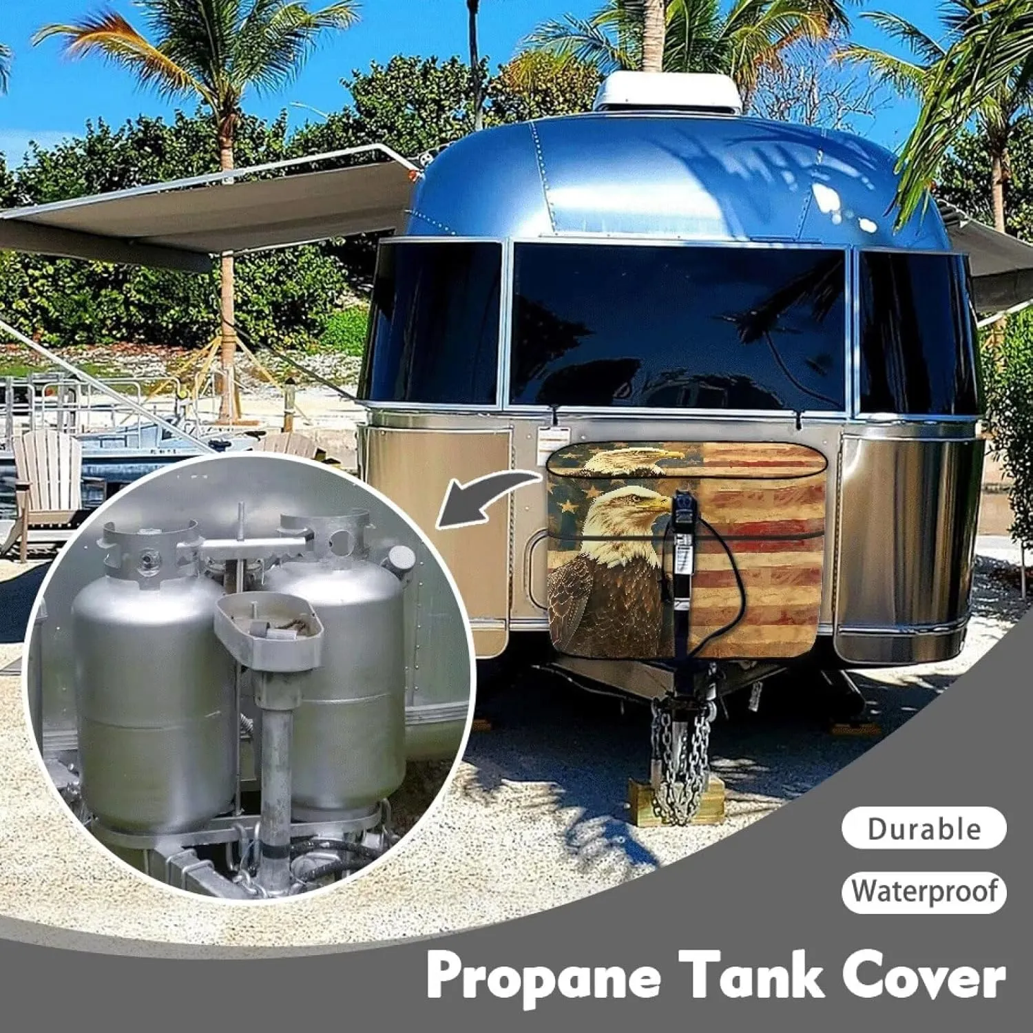 Horeset American Flag Eagle Print RV Propane Tank Cover 40lb Heavy Duty Propane Gas Tank Cover Trailer Travel Accessories, All Weather Protection