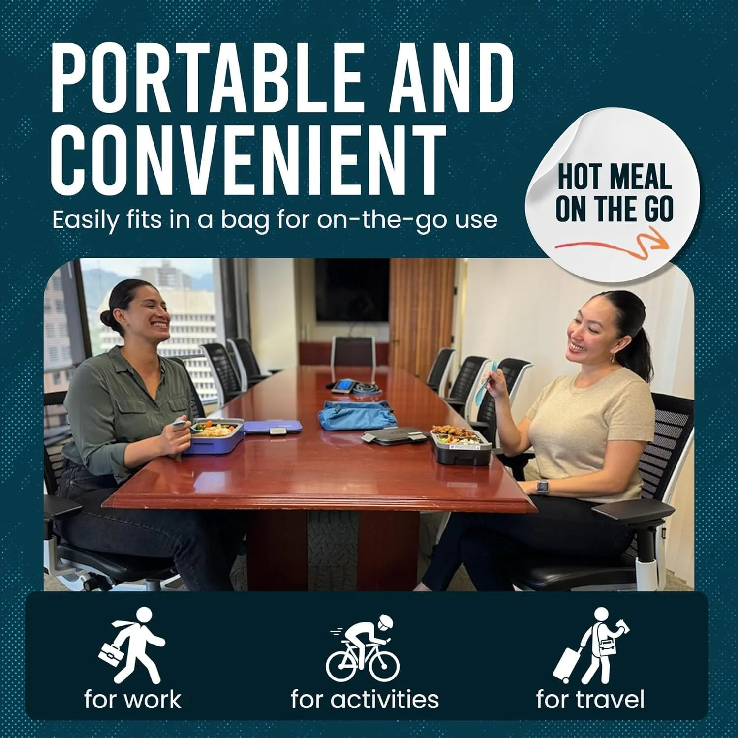 Hot Bento – Self Heated Lunch Box and Food Warmer – Battery Powered, Portable, Cordless, Hot Meals for Office, Travel, Jobsite, Picnics, Outdoor Recreation, Kitchen Meal Prep, Black