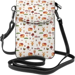 Houses and Windmill Print Small Crossbody Bags for Women Leather Cell Phone Purses Mini Leather Shoulder Handbag Adjustable Strap