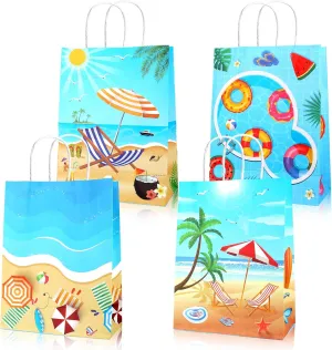 HOWAF 12 Pcs Summer Beach Party Gift Bags, Hawaii Themed Treat Bags with Handles for Smmer Holiday Supplies, Luau Party Favor Bags Candy Bags Goodie Bags for Baby Shower Birthday Pool Party Decoration Supplies