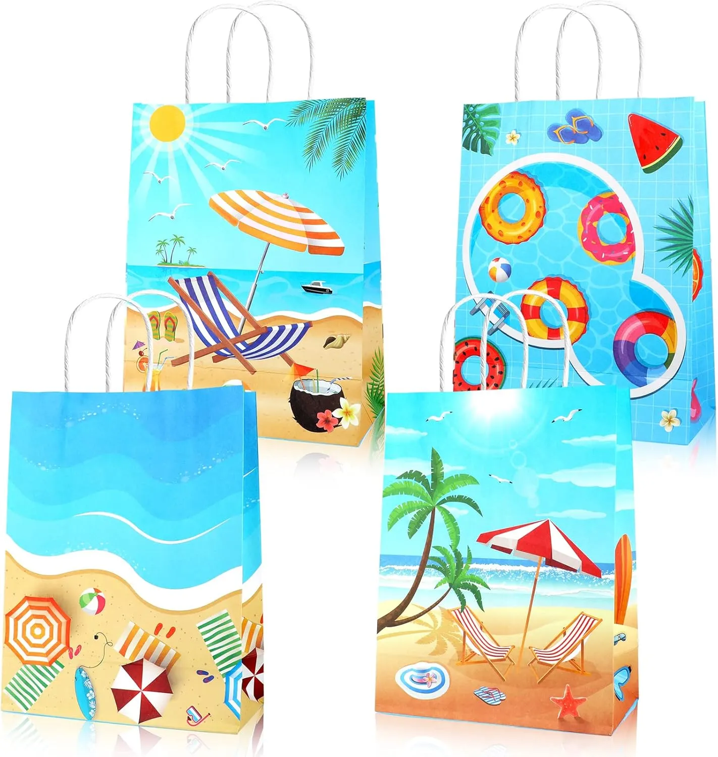 HOWAF 12 Pcs Summer Beach Party Gift Bags, Hawaii Themed Treat Bags with Handles for Smmer Holiday Supplies, Luau Party Favor Bags Candy Bags Goodie Bags for Baby Shower Birthday Pool Party Decoration Supplies