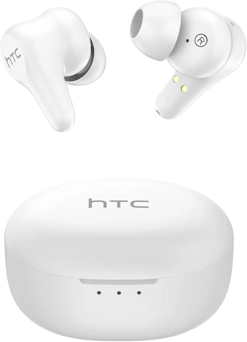 HTC True Wireless Earbuds Plus Active Noise Cancellation, in Ear Headphone Bluetooth 5.3 with USB C Charging Case, 4 Mics ENC Clear Calls, Deep Bass Stereo Sound, IPX5 Waterproof for iOS and Android