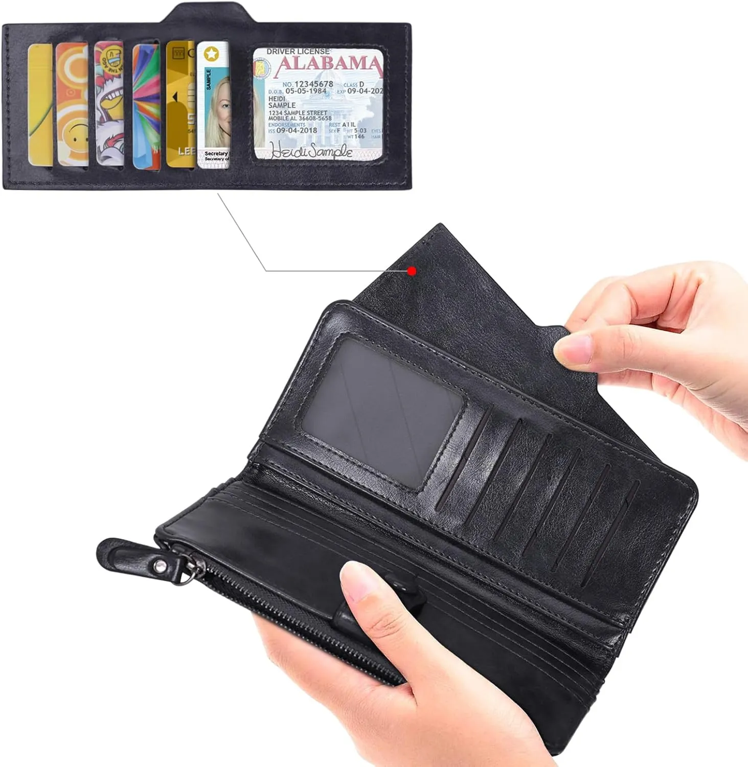 HUA ANGEL Womens Wallet Slim Thin Waxed Leather Billfold Clutch Multi Card Holder with Coin Pocket Large Capacity Long Purse