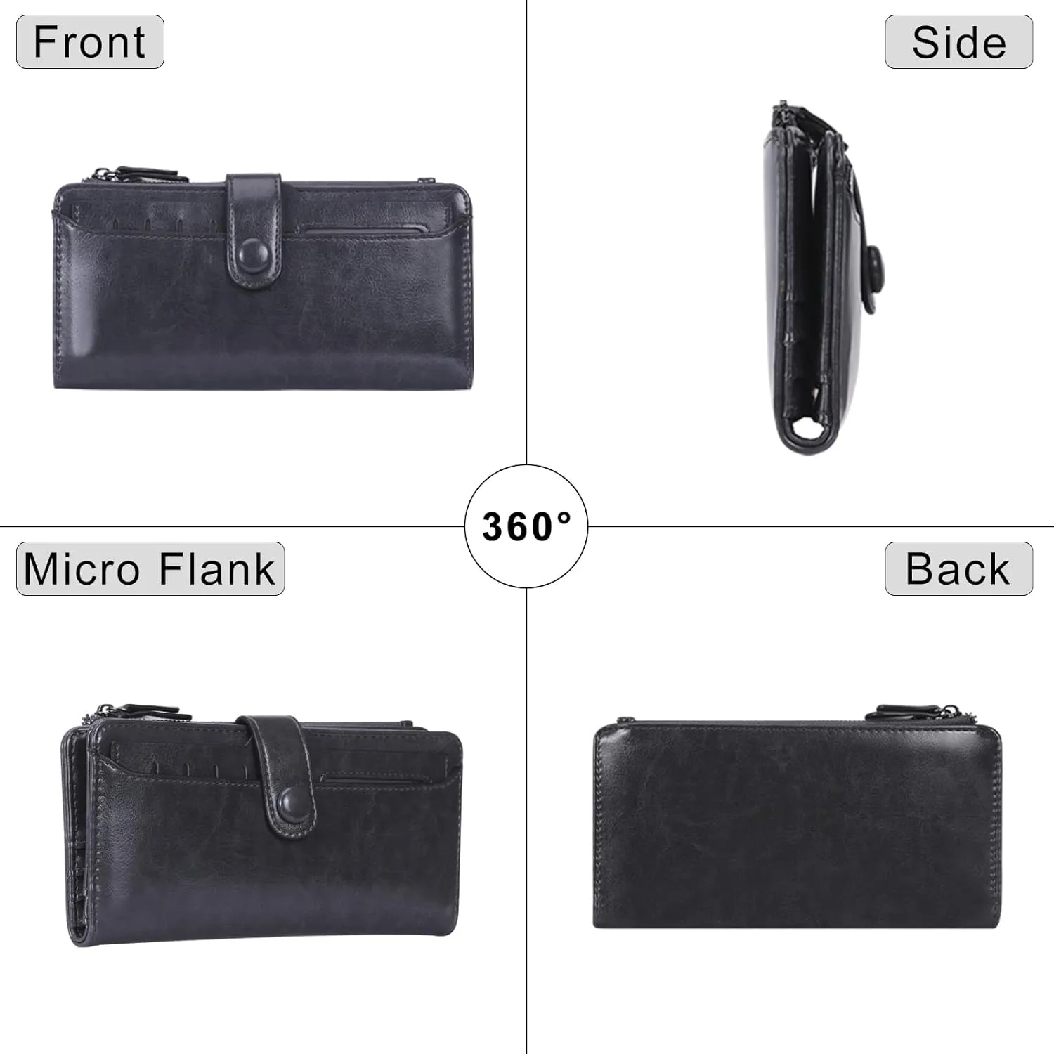 HUA ANGEL Womens Wallet Slim Thin Waxed Leather Billfold Clutch Multi Card Holder with Coin Pocket Large Capacity Long Purse