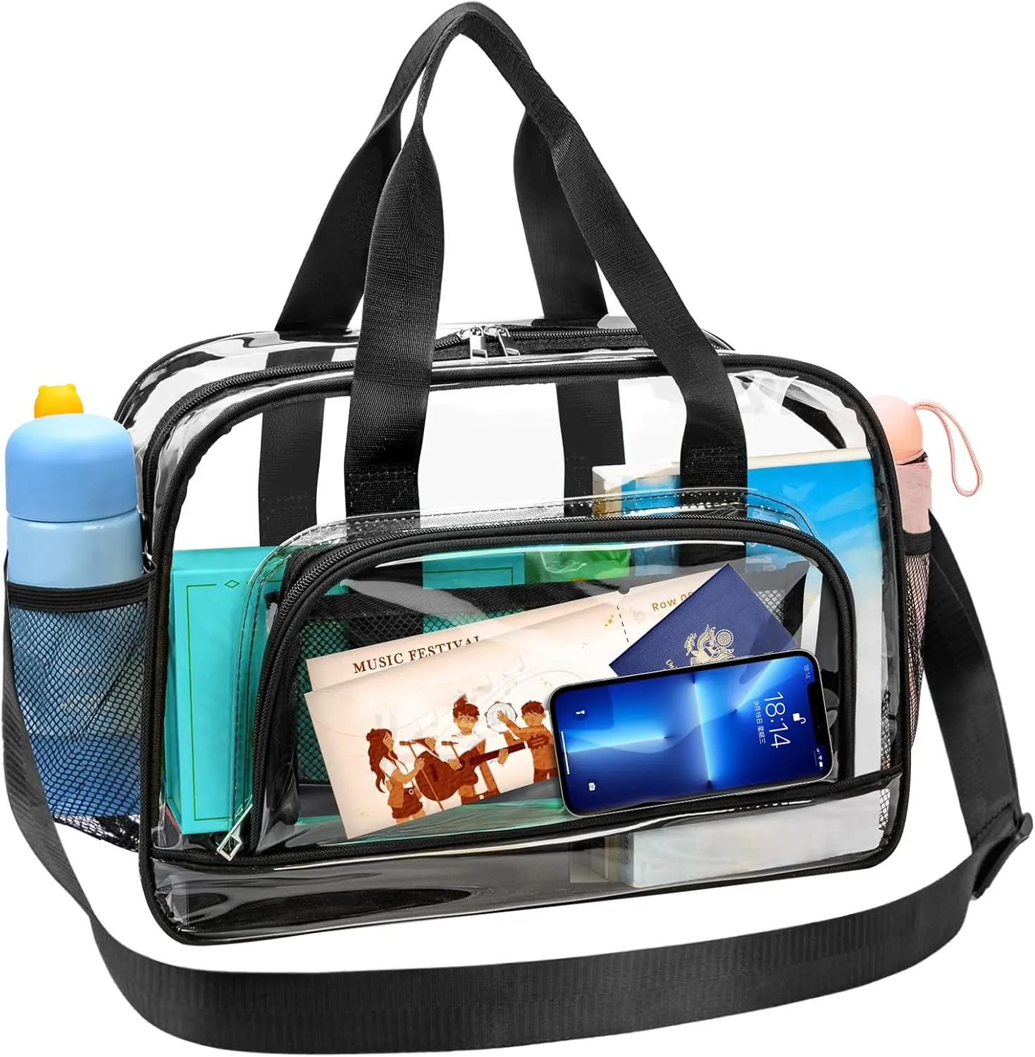 HUANLANG Clear Tote Bag, See Through Stadium Approved Durable Transparent Bag for Women and Men, Large for Work Travel Concerts and Sporting Events