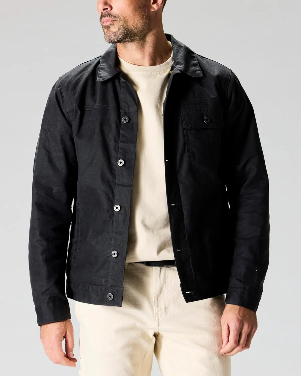 Huckberry Flint and Tinder Men's Flannel-Lined Waxed Trucker Jacket, Water & Weather Resistant Mens Jacket