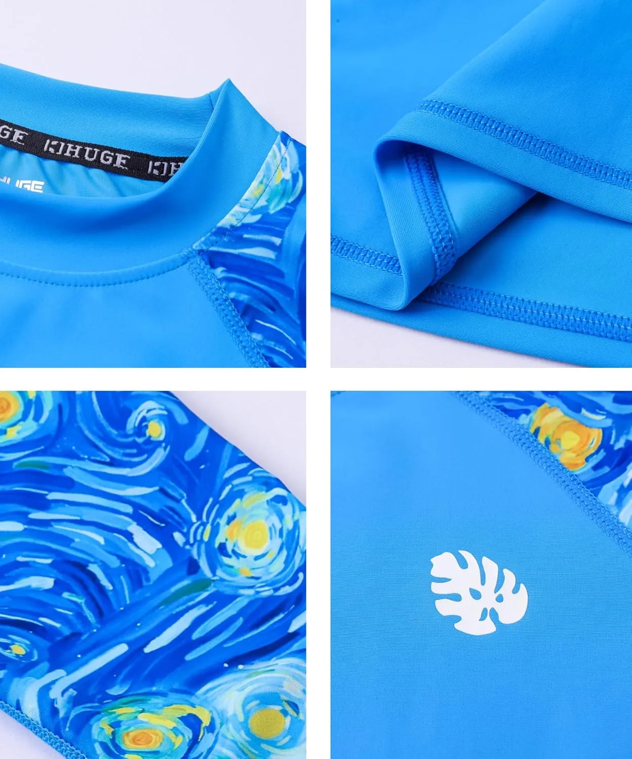 HUGE SPORTS Men's Rash Guard Long Sleeves UPF 50  UV Sun Protection Quick Drying Splice Compression Swim Shirts