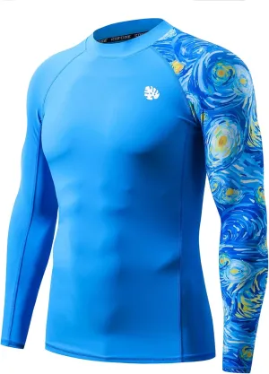HUGE SPORTS Men's Rash Guard Long Sleeves UPF 50  UV Sun Protection Quick Drying Splice Compression Swim Shirts