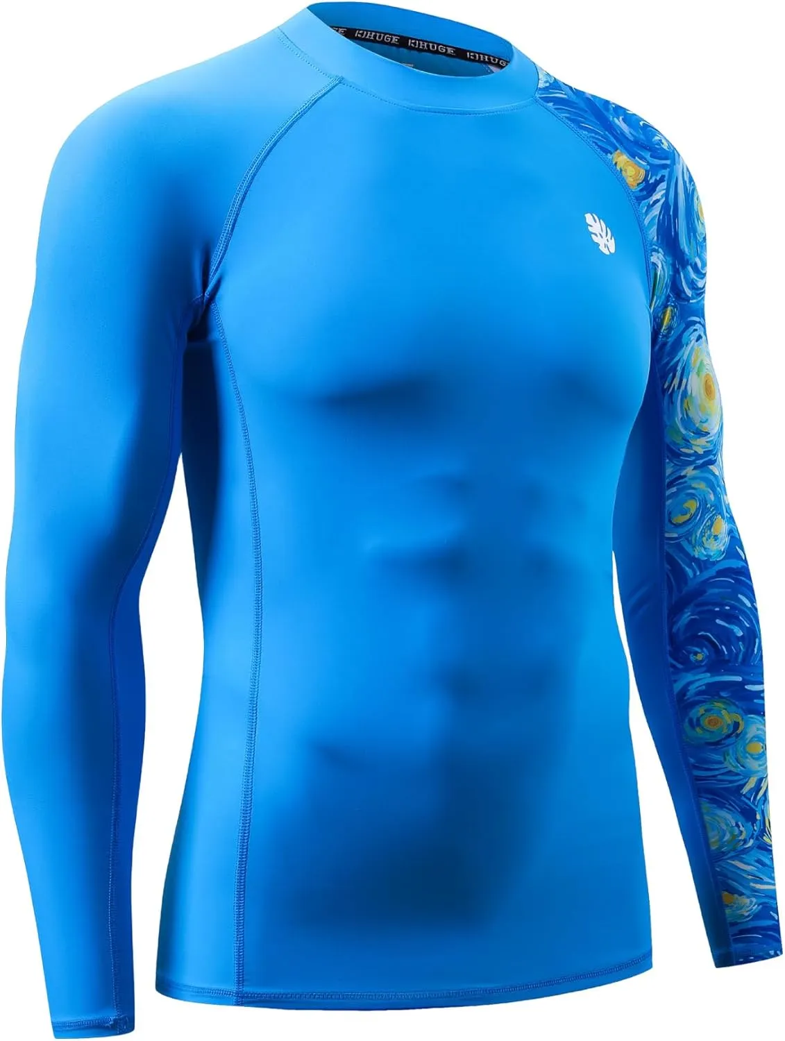 HUGE SPORTS Men's Rash Guard Long Sleeves UPF 50  UV Sun Protection Quick Drying Splice Compression Swim Shirts