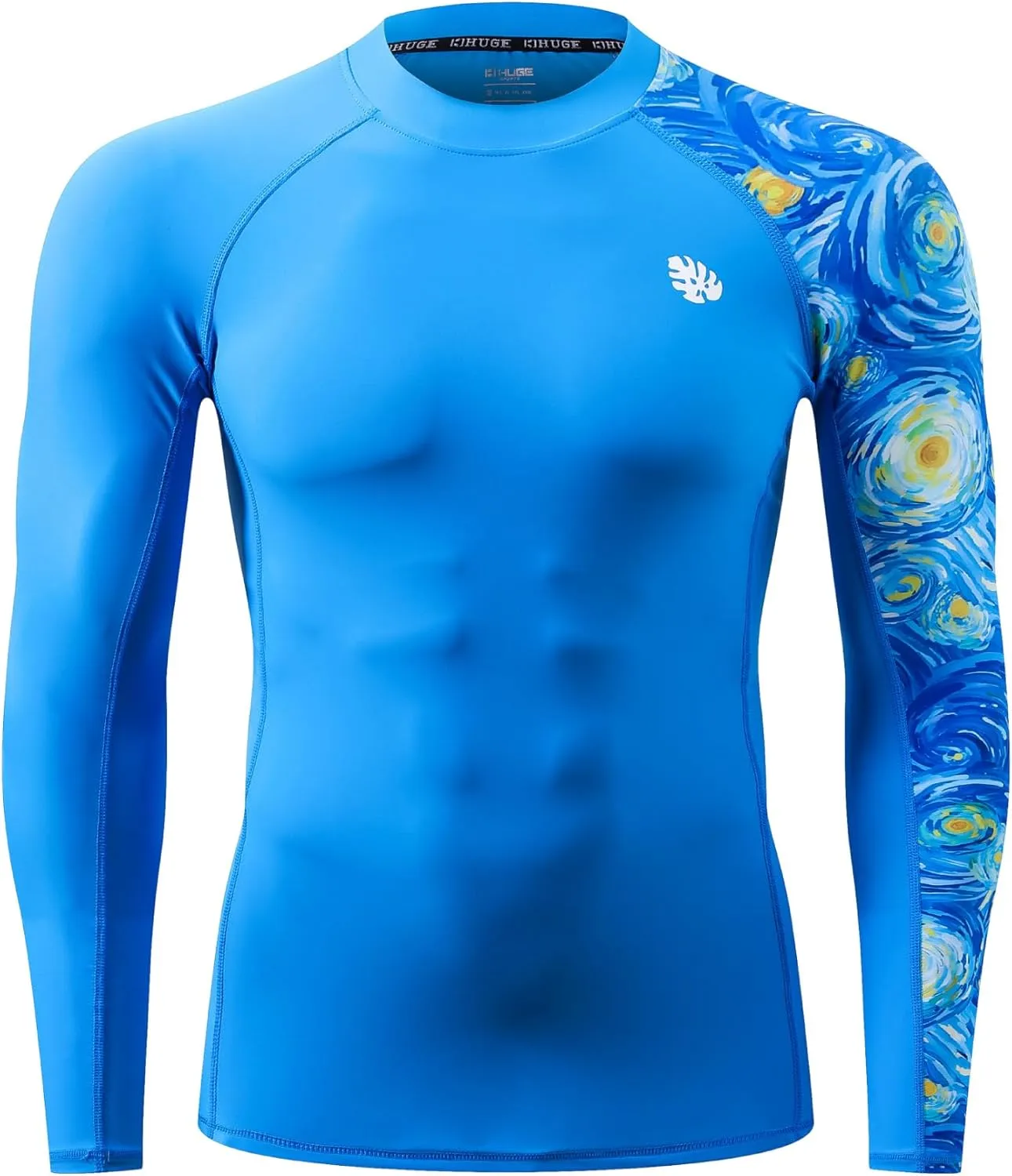 HUGE SPORTS Men's Rash Guard Long Sleeves UPF 50  UV Sun Protection Quick Drying Splice Compression Swim Shirts