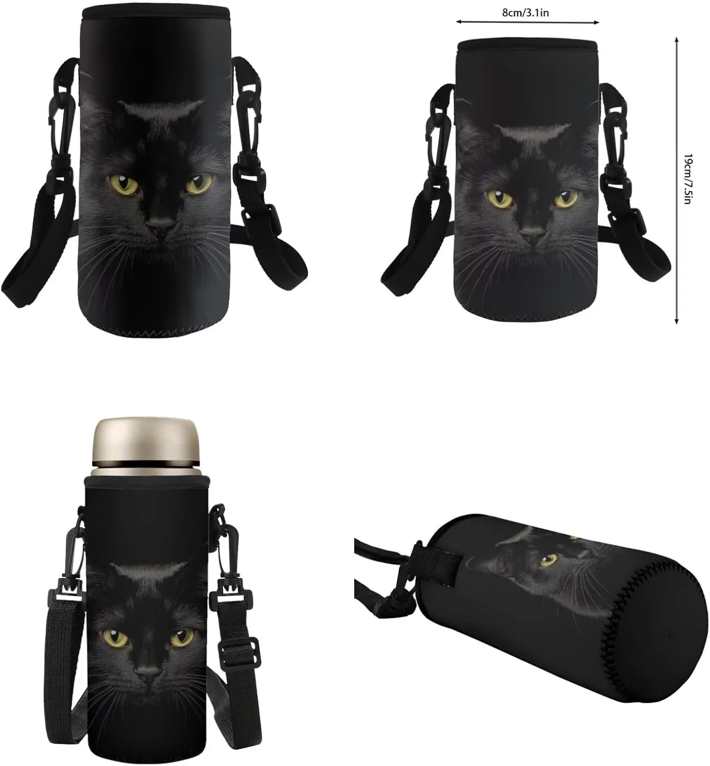 HUGS IDEA Black Cat Kids Backpack for Teen Girls School Bag for Kids 4-in-1 Bookbag Set with Lunch Box Pencil Case Water Bottle Sleeve Lightweight Elementary Schoolbag Set Mochilas Para NiñA