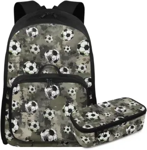HUGS IDEA Camouflage Football School Backpack for Boys with Lunch Box Cool Kids Bookbag for Boys 6-8 Kids Backpack for Elementary Studnets Book Bag Set Lightweight Children's Schoolbag