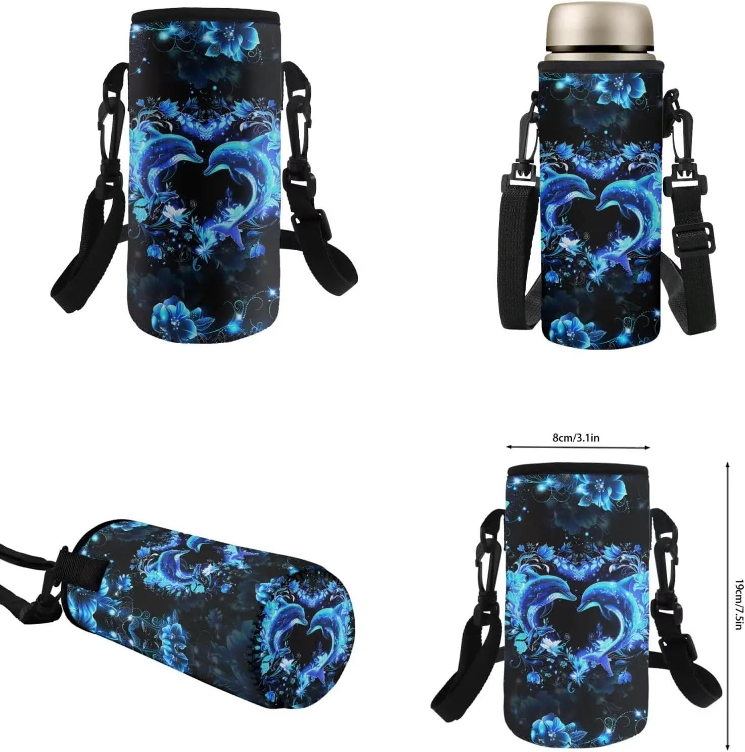 HUGS IDEA School Bookbag for Elementary School Girls Blue Dolphin Backpack for Girls Backpack Purse for School Lightweight Kids Bookbag with Lunch Box Set Cute Girls School Bag Set 4 in 1 Set