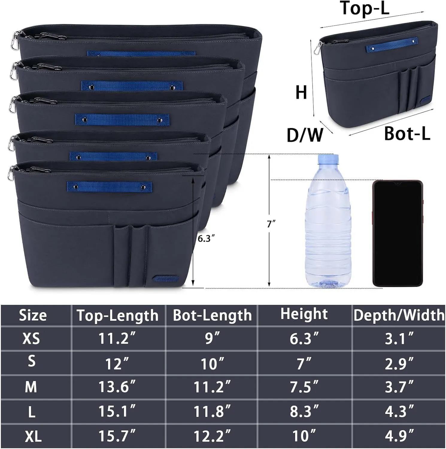 HyFanStr Purse Organizer Insert for Handbags,Tote Bag Organizer Insert Zipper Bag for Women, Handbag Organizer Inside Liner with 15 Pockets