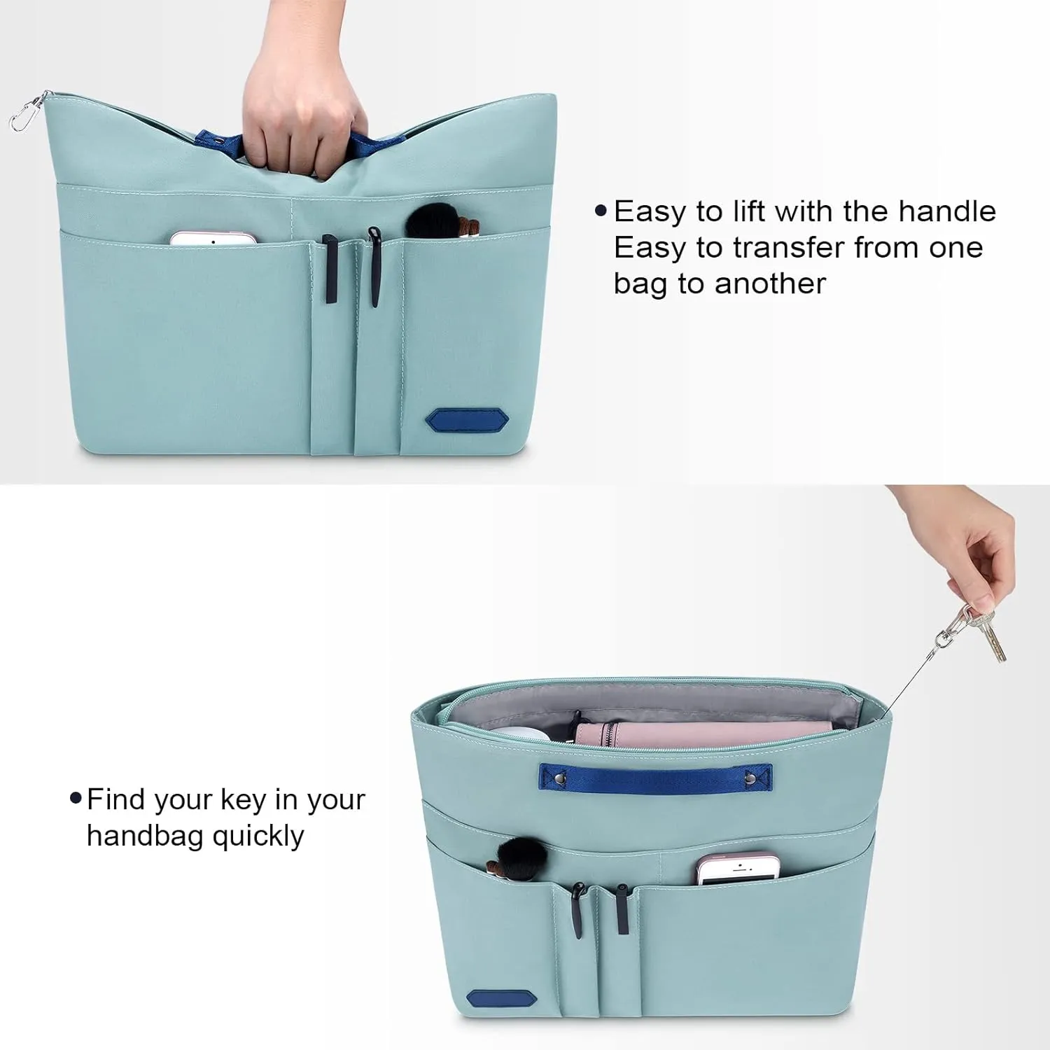 HyFanStr Purse Organizer Insert for Handbags,Tote Bag Organizer Insert Zipper Bag for Women, Handbag Organizer Inside Liner with 15 Pockets