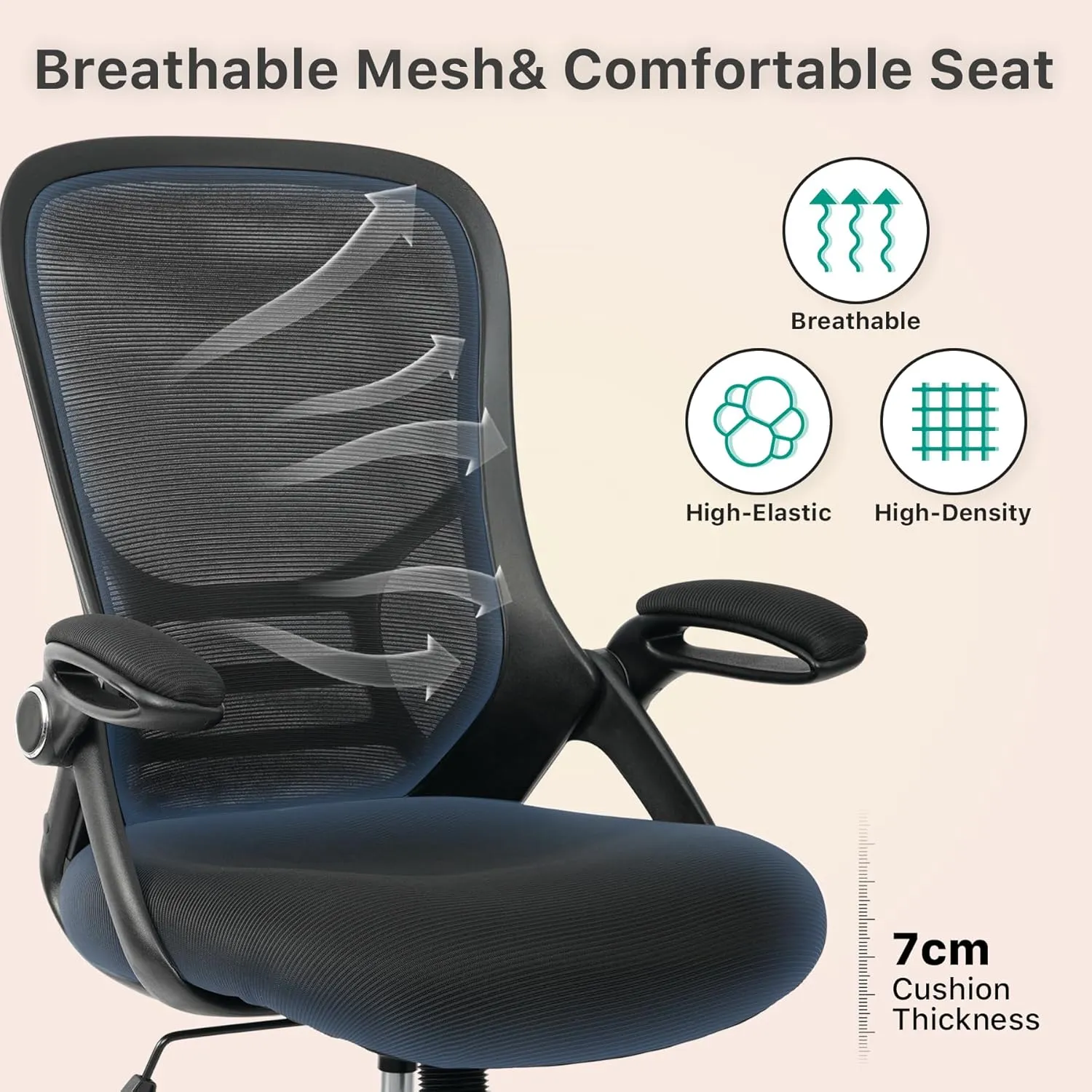 HYLONE Drafting Chair Tall Office Chair High-Back Mesh Standing Desk Stool with Adjustable Footrest Ring and Flip-Up Arms (Black)