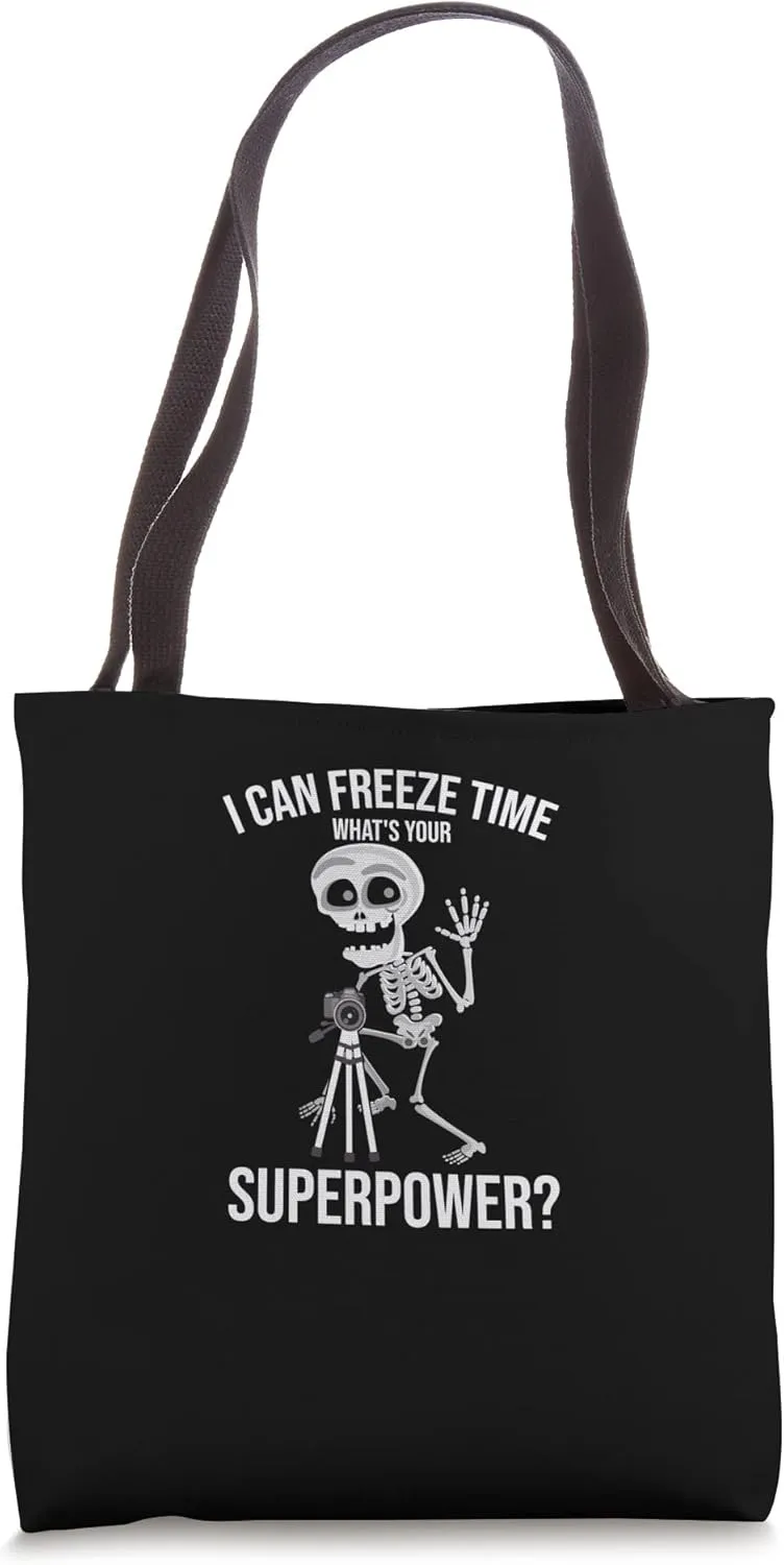 I Can Freeze Time Whats Your Superpower Snow Caps Camera Man Tote Bag