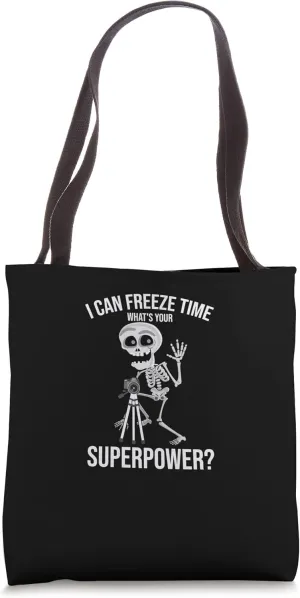 I Can Freeze Time Whats Your Superpower Snow Caps Camera Man Tote Bag