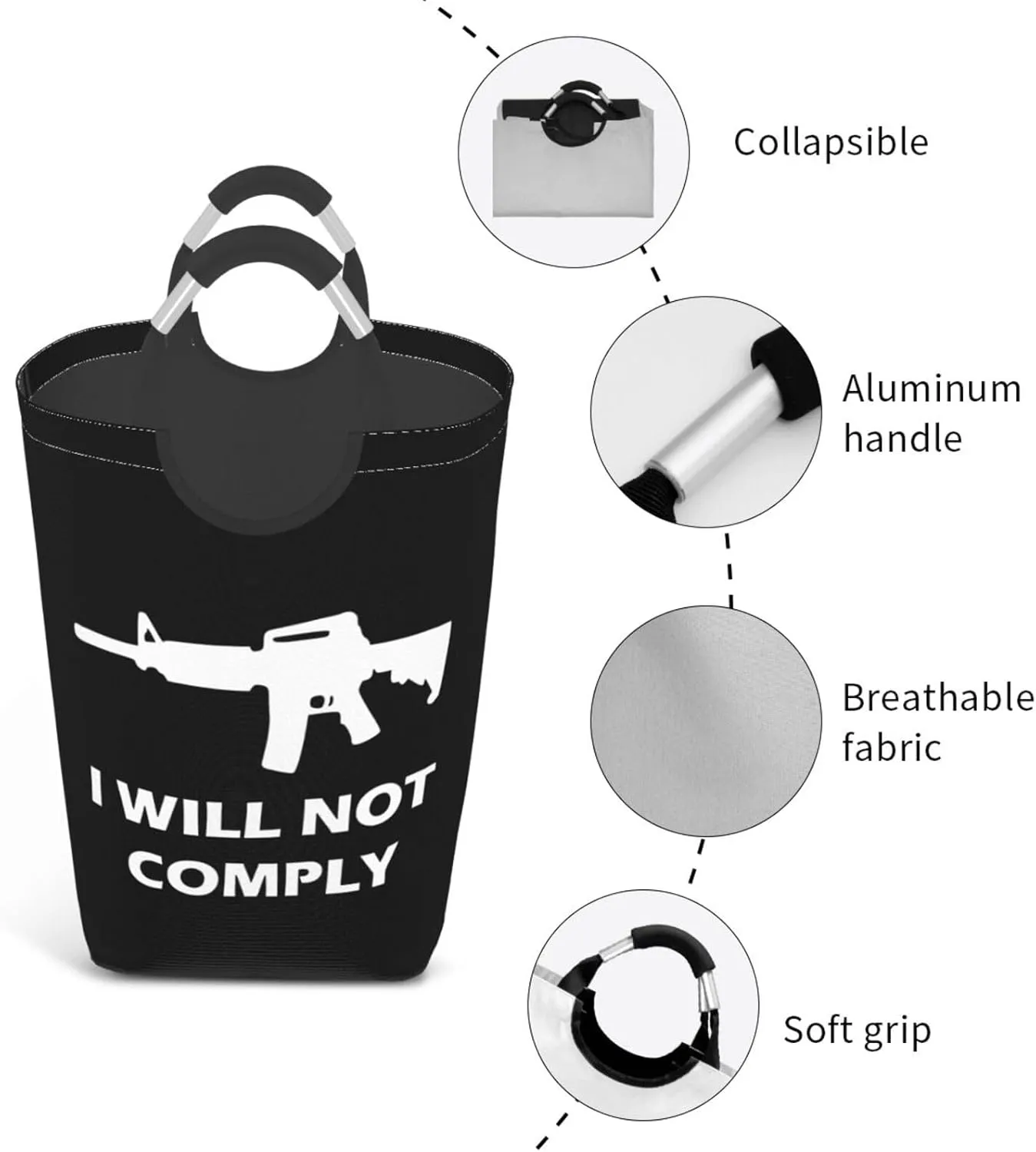 I Will Not Comply Dirty clothes hamper, foldable storage bag, laundry basket with handle 50 liters
