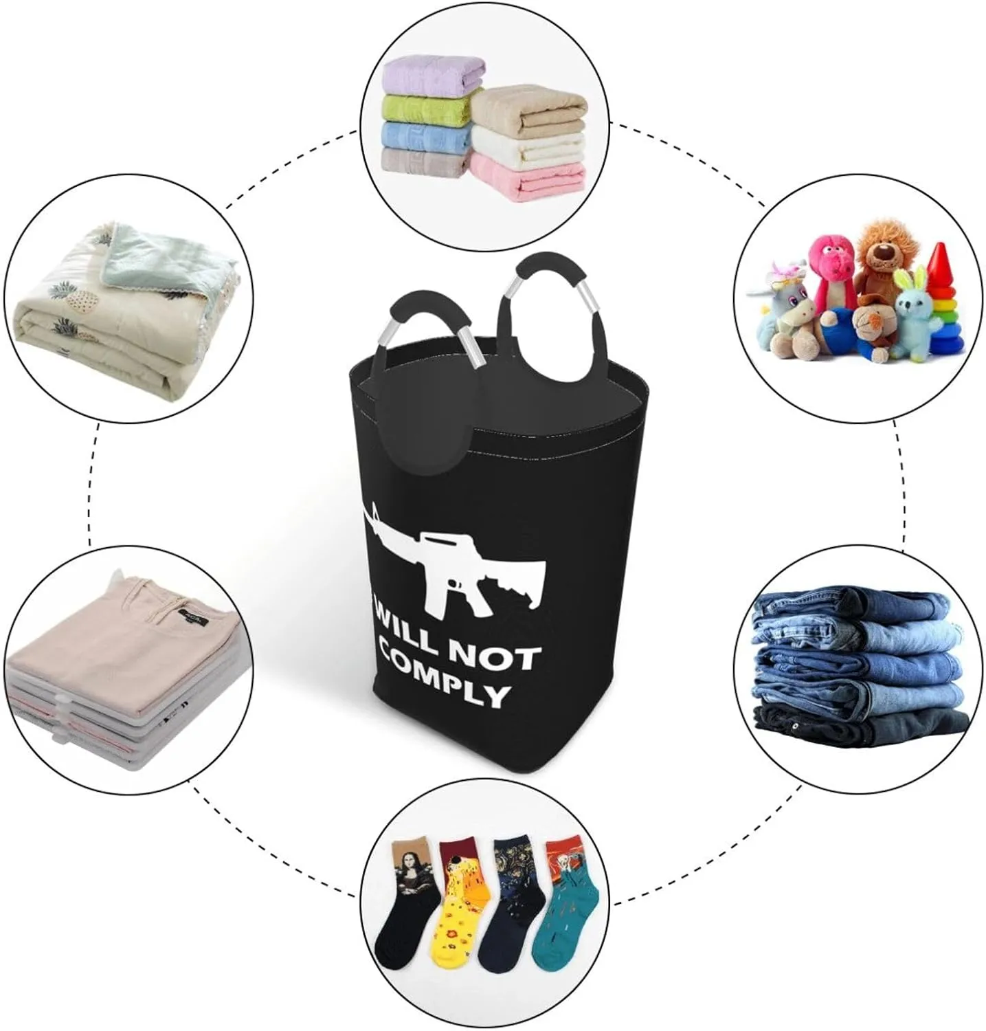 I Will Not Comply Dirty clothes hamper, foldable storage bag, laundry basket with handle 50 liters
