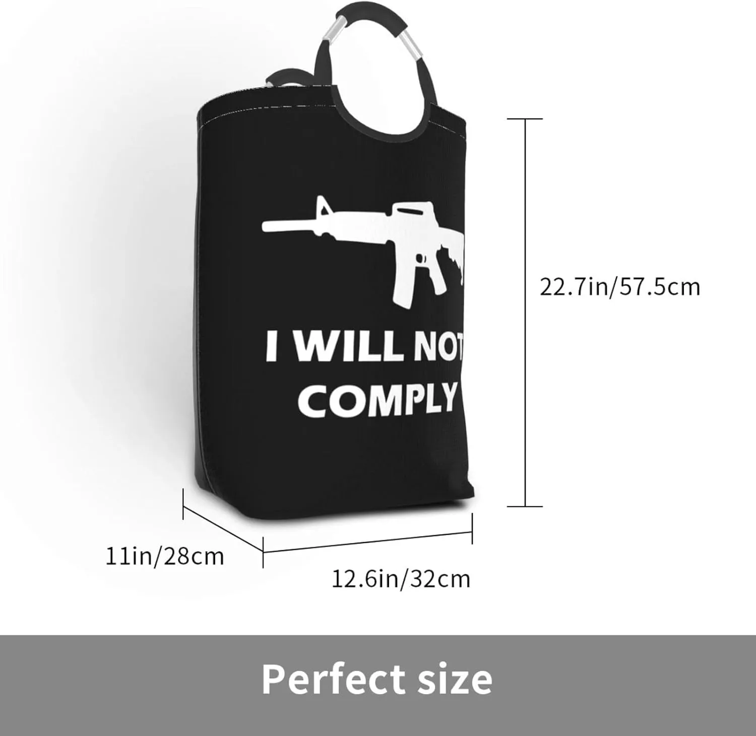 I Will Not Comply Dirty clothes hamper, foldable storage bag, laundry basket with handle 50 liters