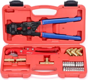 iCRIMP Ratchet Cinch Tool with Removing Function for 3/8 to 1-inch Stainless Steel Clamps and 20pcs 1/2-inch PEX Clamps and 12pcs 1/2-inch Pex Fittings