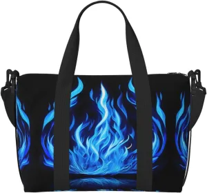 Indigo Flame print print Gym Bag for Women,Carry on Weekender Overnight Duffle Bag,Personal Item Tote Bag