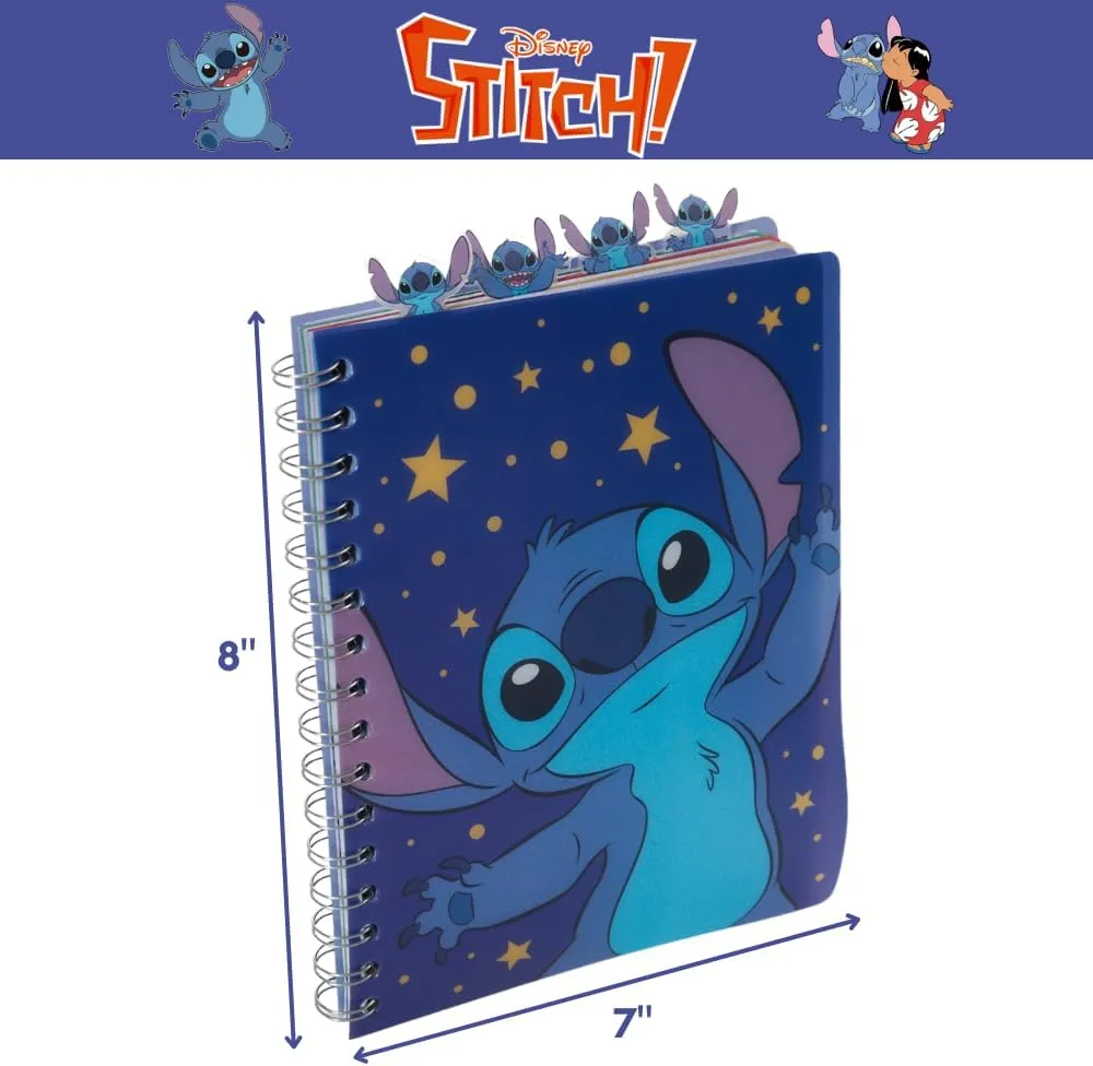 Innovative Designs Disney Stitch Tab Journal Spiral Notebook, Ballpoint Pen, Sticky Tabs, 96 Lined Pages, Dark Blue