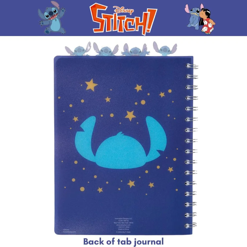 Innovative Designs Disney Stitch Tab Journal Spiral Notebook, Ballpoint Pen, Sticky Tabs, 96 Lined Pages, Dark Blue