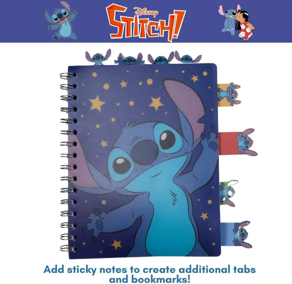 Innovative Designs Disney Stitch Tab Journal Spiral Notebook, Ballpoint Pen, Sticky Tabs, 96 Lined Pages, Dark Blue