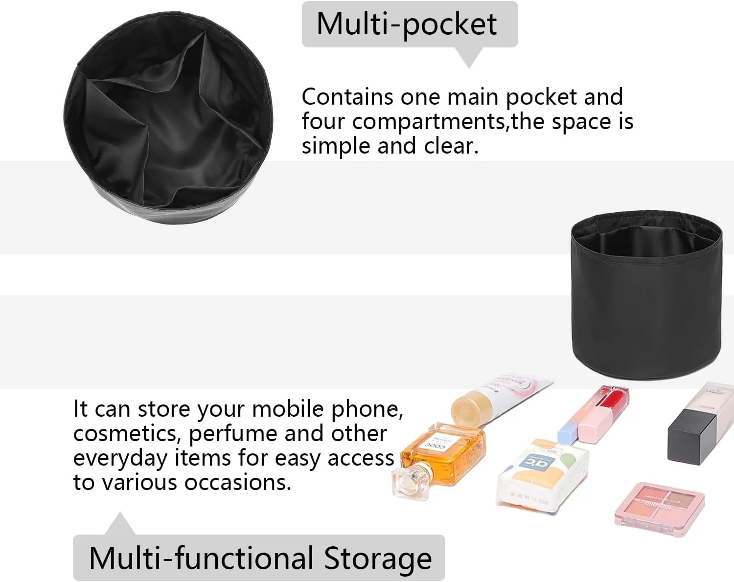 Insert Bag Lined Cosmetic Storage for Tote Organizer Insert Makeup Lightweight and Practical Liner Bag (Black-Nylon,Small)